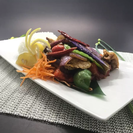 Vegetarian dishes at Noodle Wok Mississauga — stir-fried vegetables and tofu