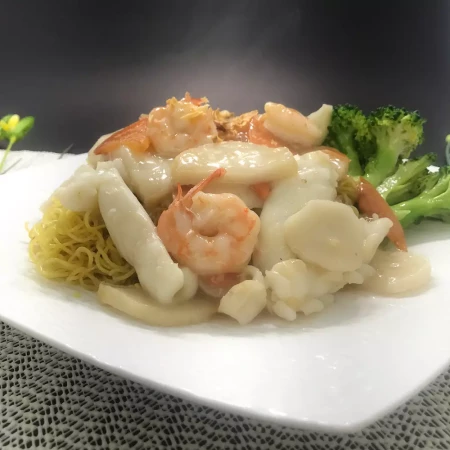 Seafood at Noodle Wok Mississauga — shrimp, squid and scallops